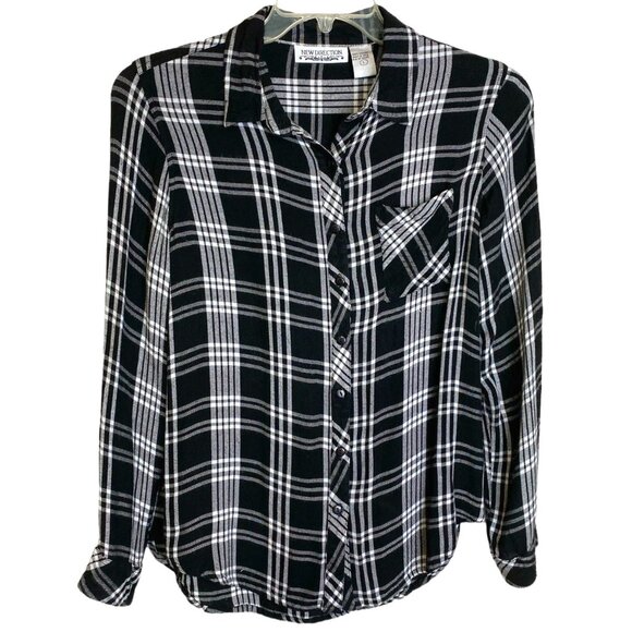 New Direction Black and White Plaid Button-Down Shirt Size L Grunge Western - Picture 1 of 11